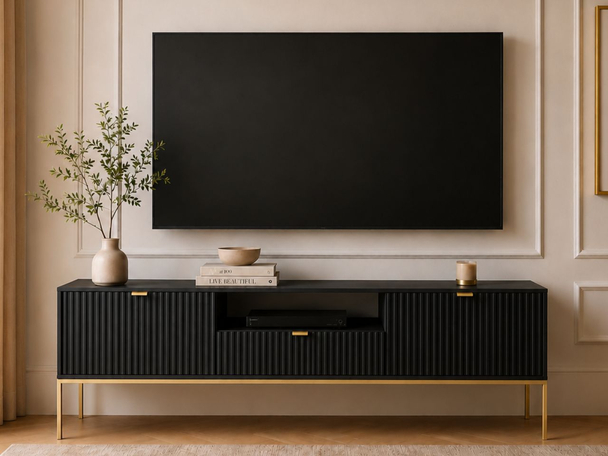 TV-Meubel met deuren en lade Amber Zwart