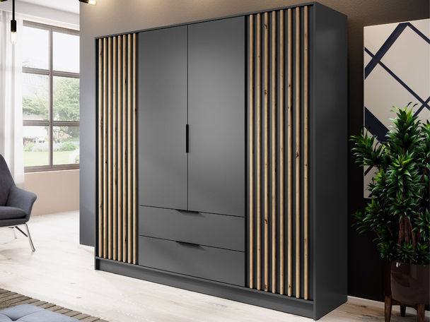 Kledingkast met lades en latten 206 cm Macron Grafiet