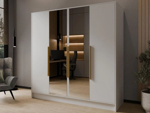 Draaideurkast met spiegel 200 cm Lucca Wit met goude handgrepen