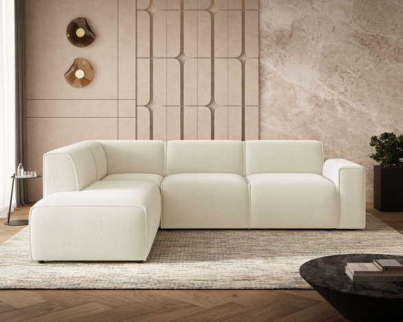 Hoekbank Links Eluno bouclé stof Lichtbeige