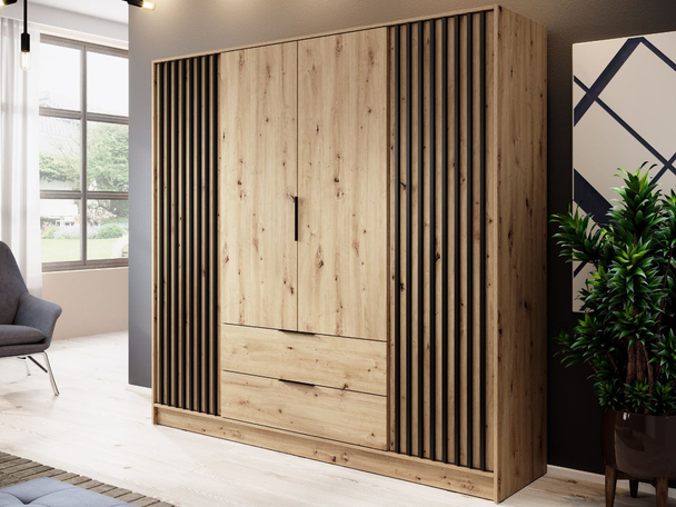Kledingkast met lades en latten 206 cm Macron Artisan Eik
