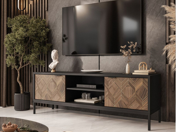 TV-Meubel met deuren 160 cm Tavio Zwart