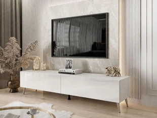 Tv-meubel met deuren op metalen poten en ledverlichting Sorelle Wit glans