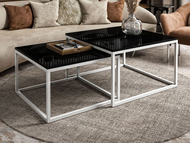 Salontafel Set 2-delig Asumi Zwart glans 40x46