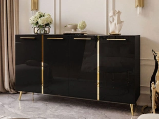 Dressoir met handgrepen en hoge poten Lunelie Zwarte glans