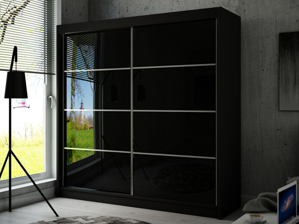 Schuifdeurkast met roedes 200 cm met LED-verlichting Ponti Zwart