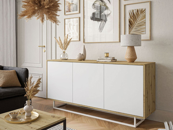 Dressoir met deuren op een metalen frame Vivance Wit, Artisan Eik