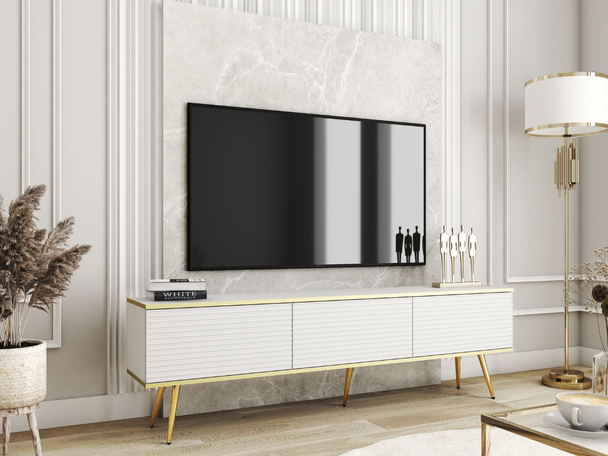 TV-meubel met gegroefde deuren 175 cm Diolo Wit