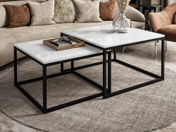 Salontafel Set 2-delig Asumi Wit glans 36x42
