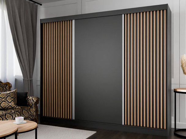 Schuifdeurkast met lamellen 250 cm Loreto Zwart