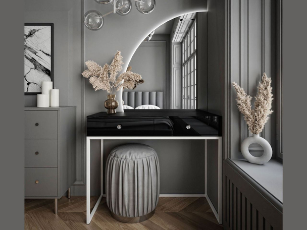 Kaptafel links met lades, op een frame Clarette Zwart glans