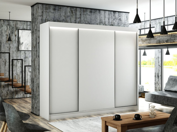 Kledingkast met schuifdeuren 250 cm met LED-verlichting Diano Wit