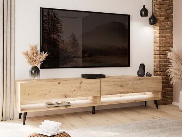 TV-meubel 180 cm voor de woonkamer met ledverlichting Aurelie Artisan Eik