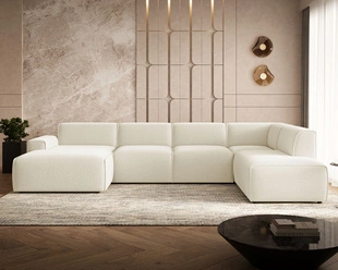 U-Bank Rechts Belluno bouclé stof Lichtbeige