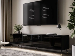 TV-meubel 200 cm met deuren en ledverlichting Noaé Zwart glans