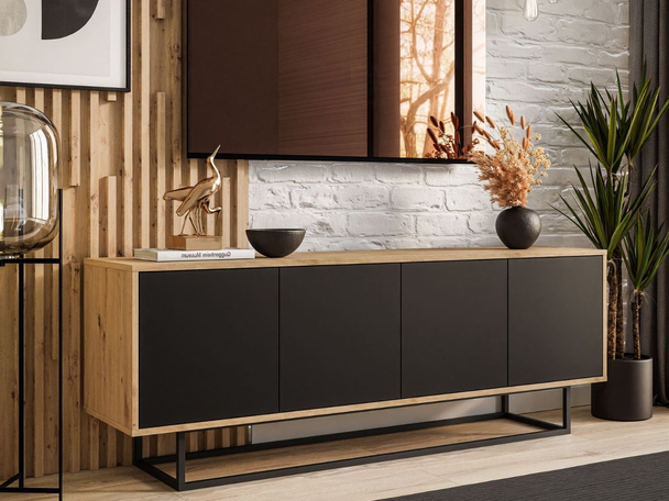 TV-Meubel met deuren Vivance Zwart, Artisan Eik