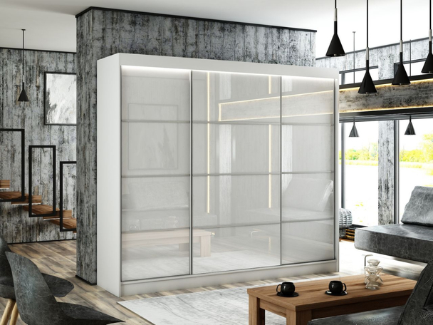 Schuifdeurkast met roedes 250 cm met LED-verlichting Ponti Wit