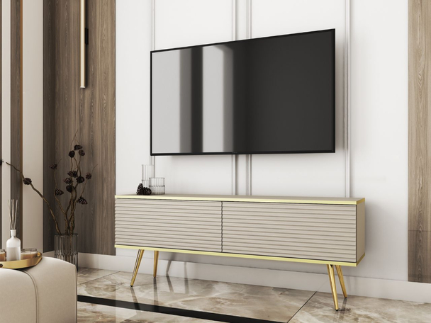 TV-meubel met gegroefde deuren 135 cm Diolo Beige