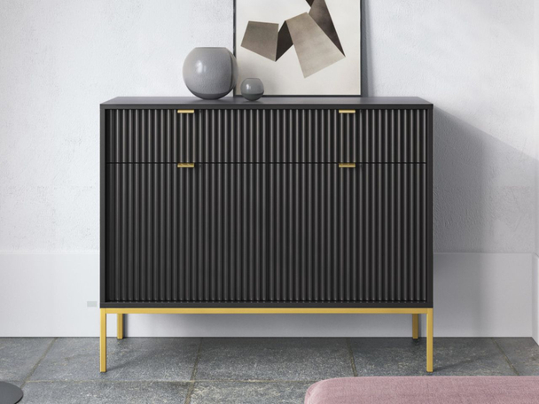 Dressoir met deuren en lades Amber Zwart