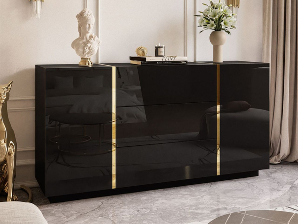Dressoir met deuren en lades Lunelie Zwarte glans