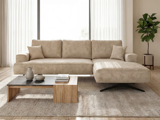 Hoekbank Rechts op metalen poten Leto Beige