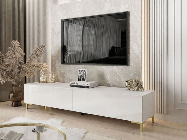 Tv-meubel met deuren op gouden poten Sorelle Wit glans