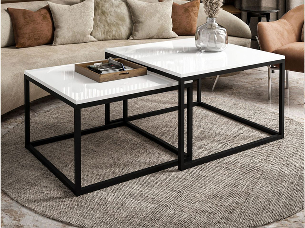 Salontafel Set 2-delig Asumi Wit glans 40x46