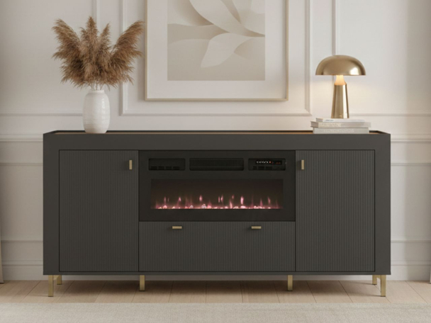 Dressoir met deuren, lade en elektrische haard Messina Zwart