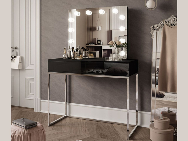Kaptafel met spiegel Brisa Zwart glans