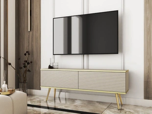 TV-meubel met gegroefde deuren 135 cm Diolo Beige