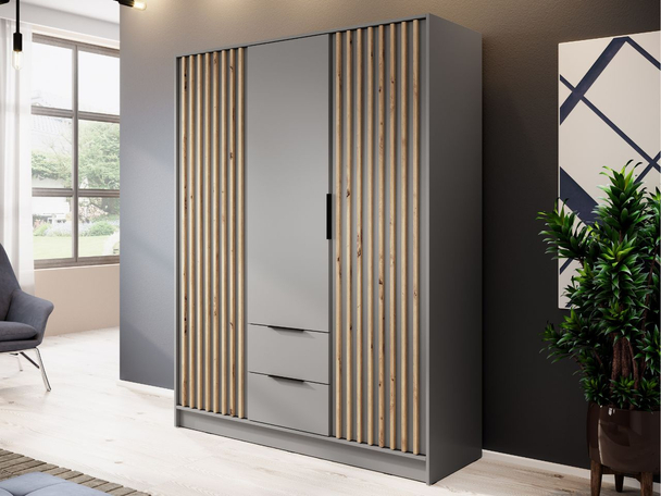 Kledingkast met lades en latten 155 cm Macron Grijs