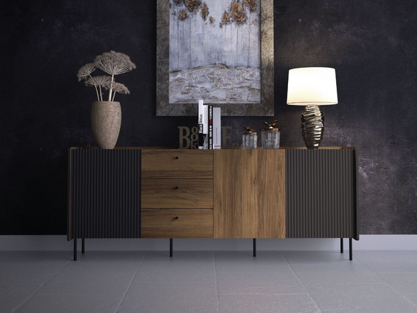 Dressoir met Deuren en Lades 200 cm Pascale Bruin, Zwart
