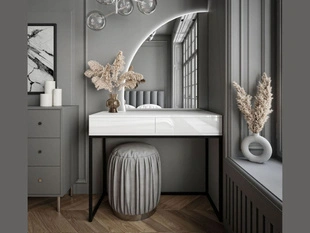 Kaptafel links met lades en ledverlichting Clarette Wit glans