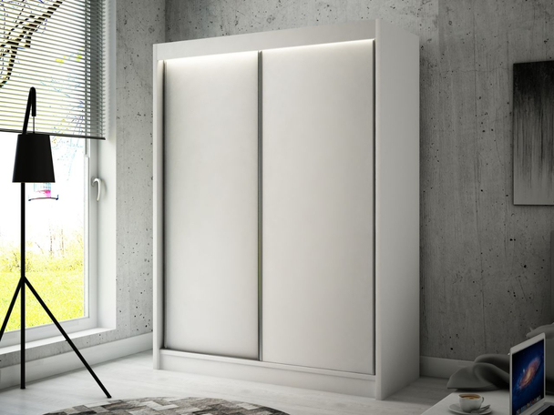 Kledingkast met schuifdeuren 150 cm met LED-verlichting Diano Wit