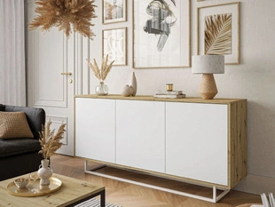 Dressoir met deuren op een metalen frame Vivance Wit, Artisan Eik