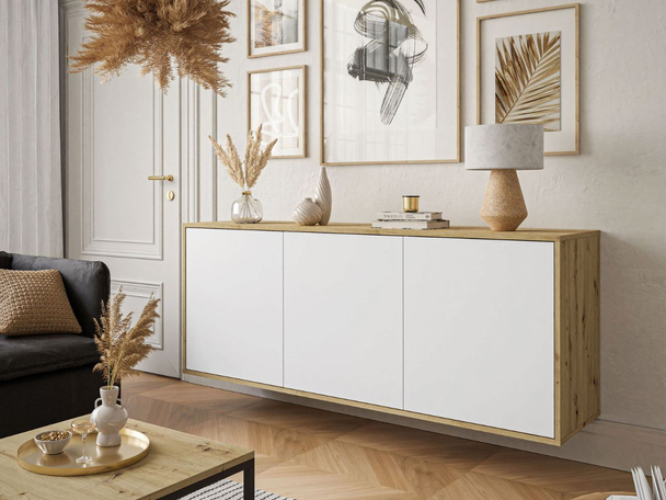 Hangende dressoir met 3 deuren Vivance Wit, Artisan Eik