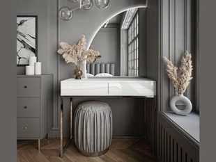Kaptafel links met lades en ledverlichting Clarette Wit glans