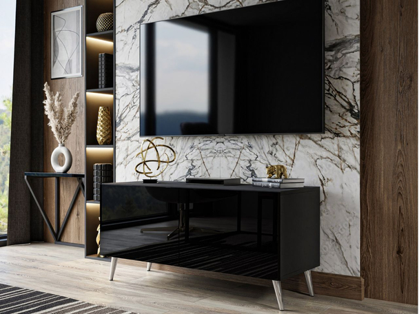 TV-meubel 100 cm met deuren en ledverlichting Noaé Zwart glans