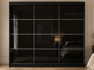 Schuifdeurkast met roedes 250 cm met LED-verlichting Ponti Zwart