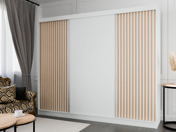 Schuifdeurkast met lamellen 250 cm Loreto Wit