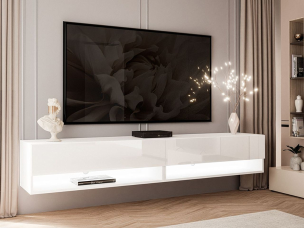 TV-wandmeubel 180 cm voor de woonkamer met ledverlichting Aurelie Wit glans