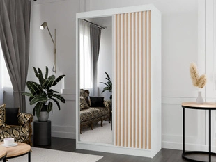 Schuifdeurkast met spiegel en lamellen 120 cm Loreto Wit