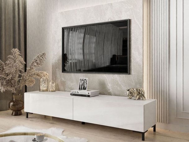 Tv-meubel met deuren op zwart poten Sorelle Wit glans