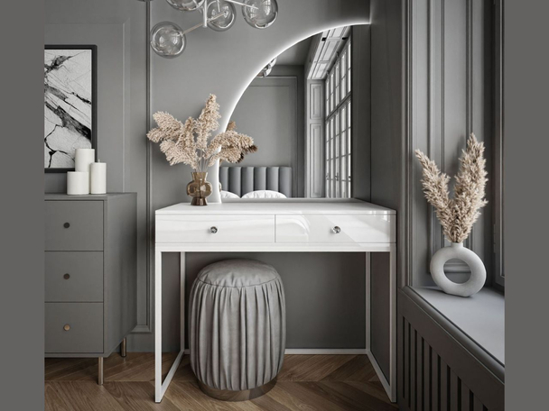 Kaptafel links met lades en ledverlichting Clarette Wit glans
