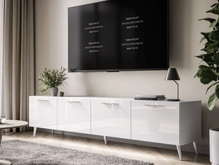 TV-meubel met deuren 200 cm en LED-verlichting Noaé Wit glans
