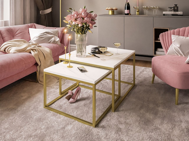 Salontafel op een gouden frame Asumi Wit 40x46