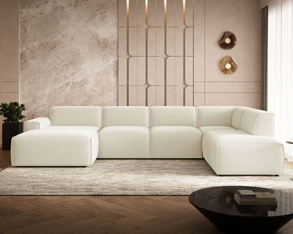 U-Bank Rechts Belluno bouclé stof Lichtbeige