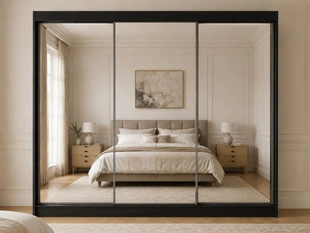 Kledingkast met schuifdeuren 250 cm mit Spiegel und LED-Beleuchtung Luzio Zwart