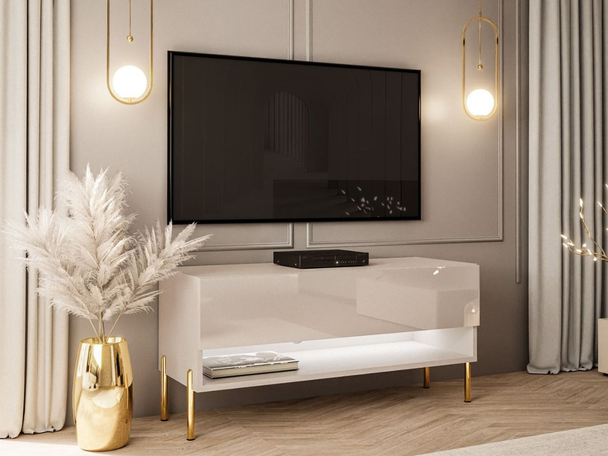 Tv-meubel 90 cm op rechte poten met ledverlichting Aurelie Kashmir glans