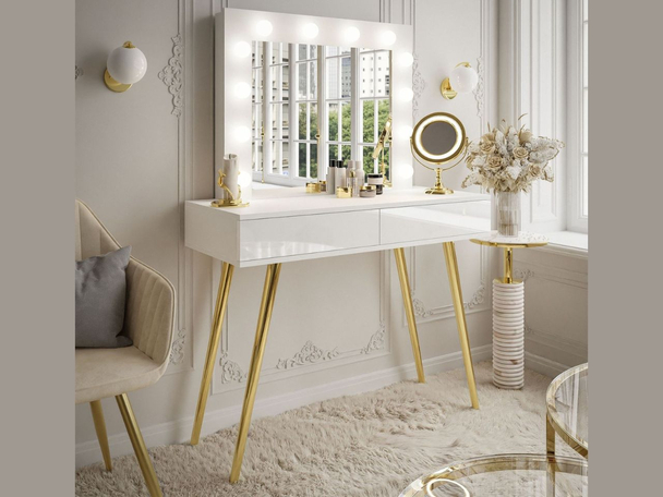 Kaptafel met lades en ledverlichting Olivine Wit glans
